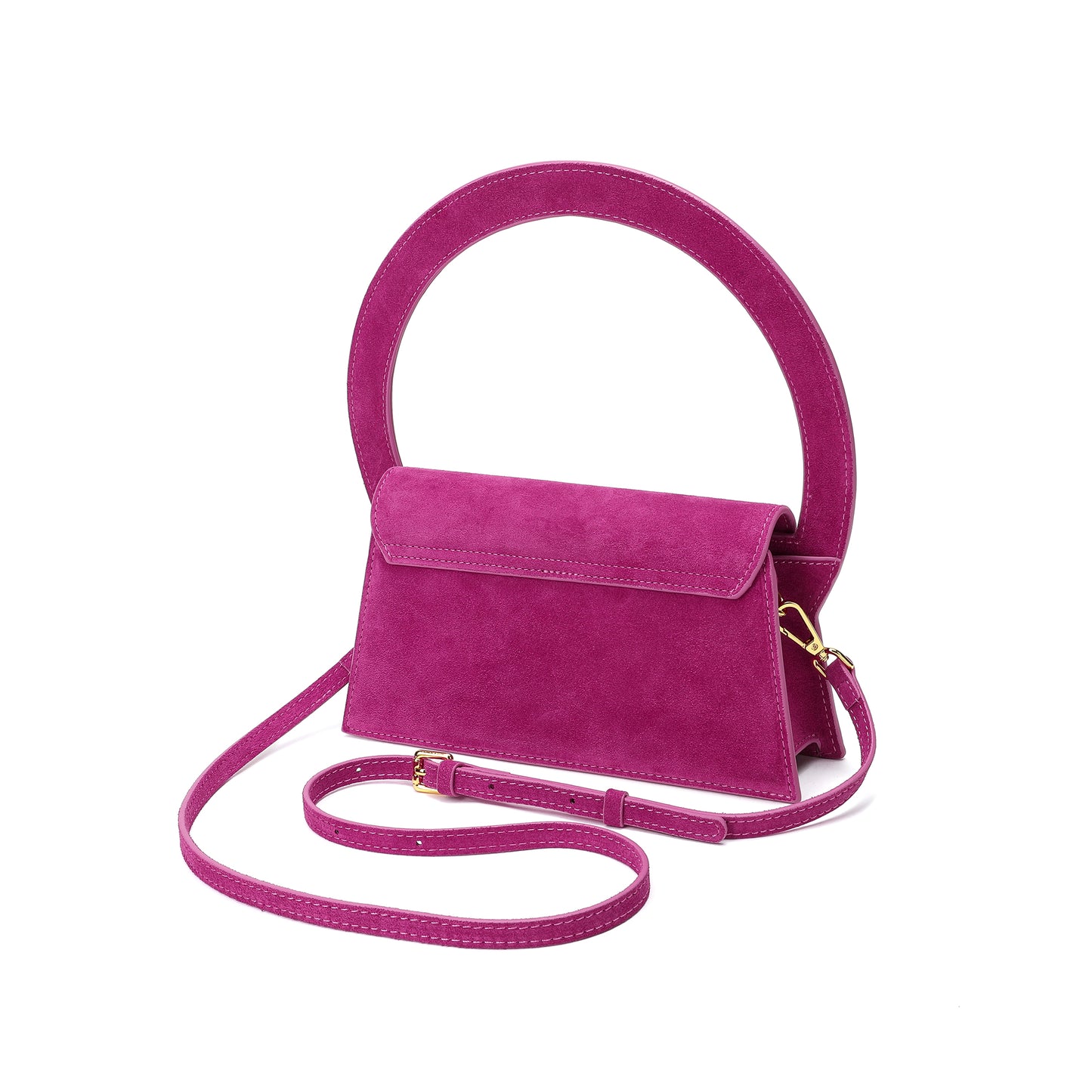 Elegant Circular Handle Suede Bag