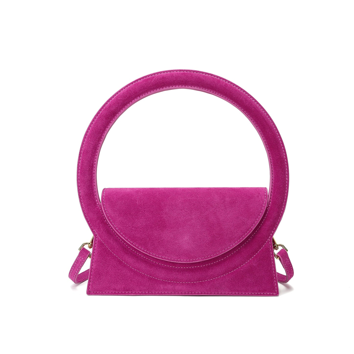 Elegant Circular Handle Suede Bag