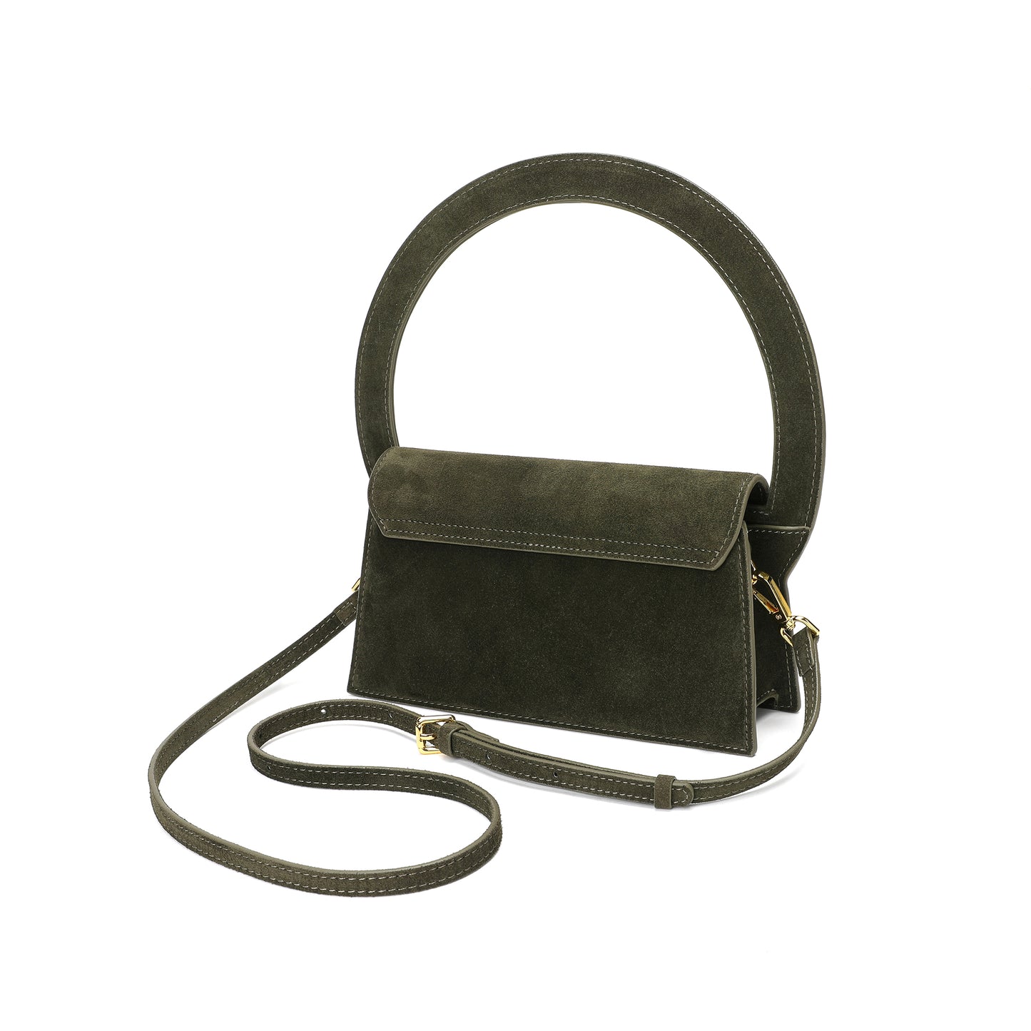 Elegant Circular Handle Suede Bag