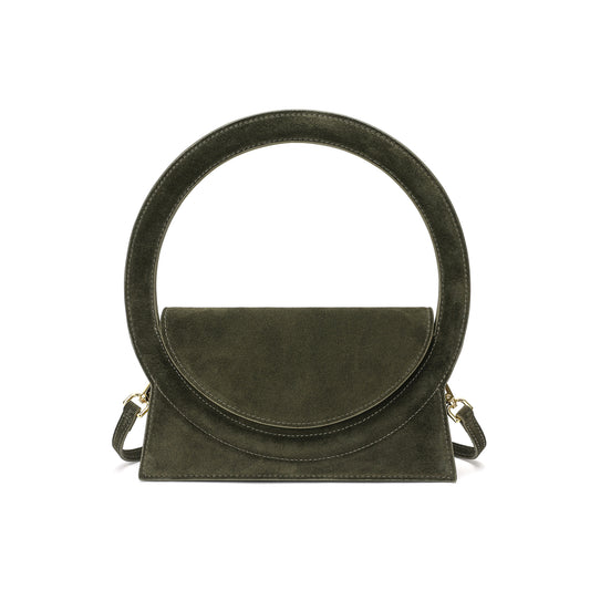 Elegant Circular Handle Suede Bag