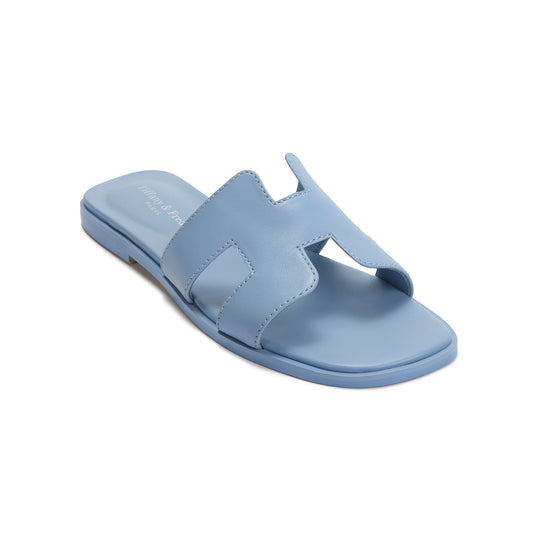 Blue Cutout Leather Slide Sandals