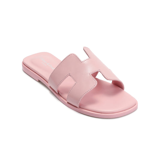 Pink Cutout Leather Slide Sandals