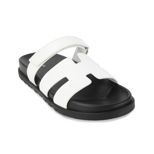 White Cutout Leather Sandals with Adjustable Strap