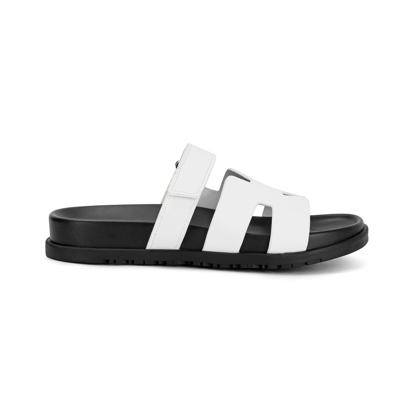 White Cutout Leather Sandals with Adjustable Strap