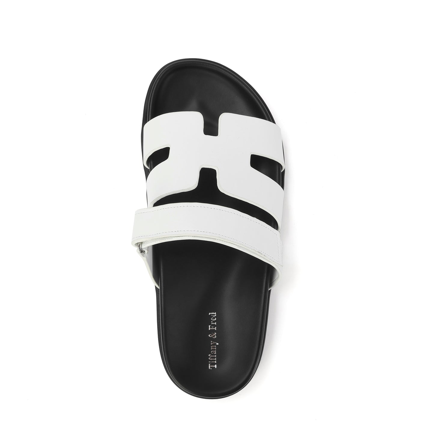 White Cutout Leather Sandals with Adjustable Strap