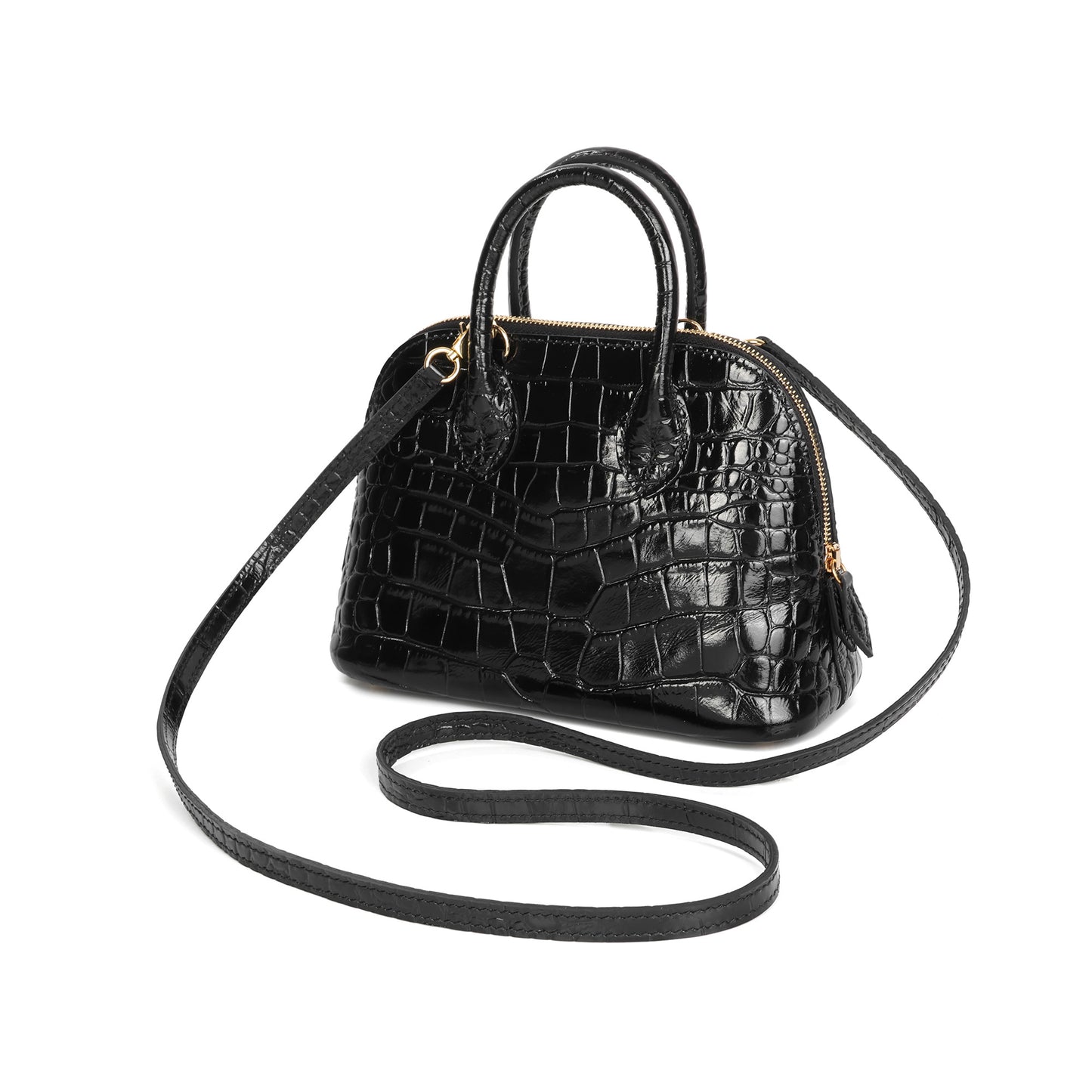 Mini Croc-Embossed Leather Dome Satchel