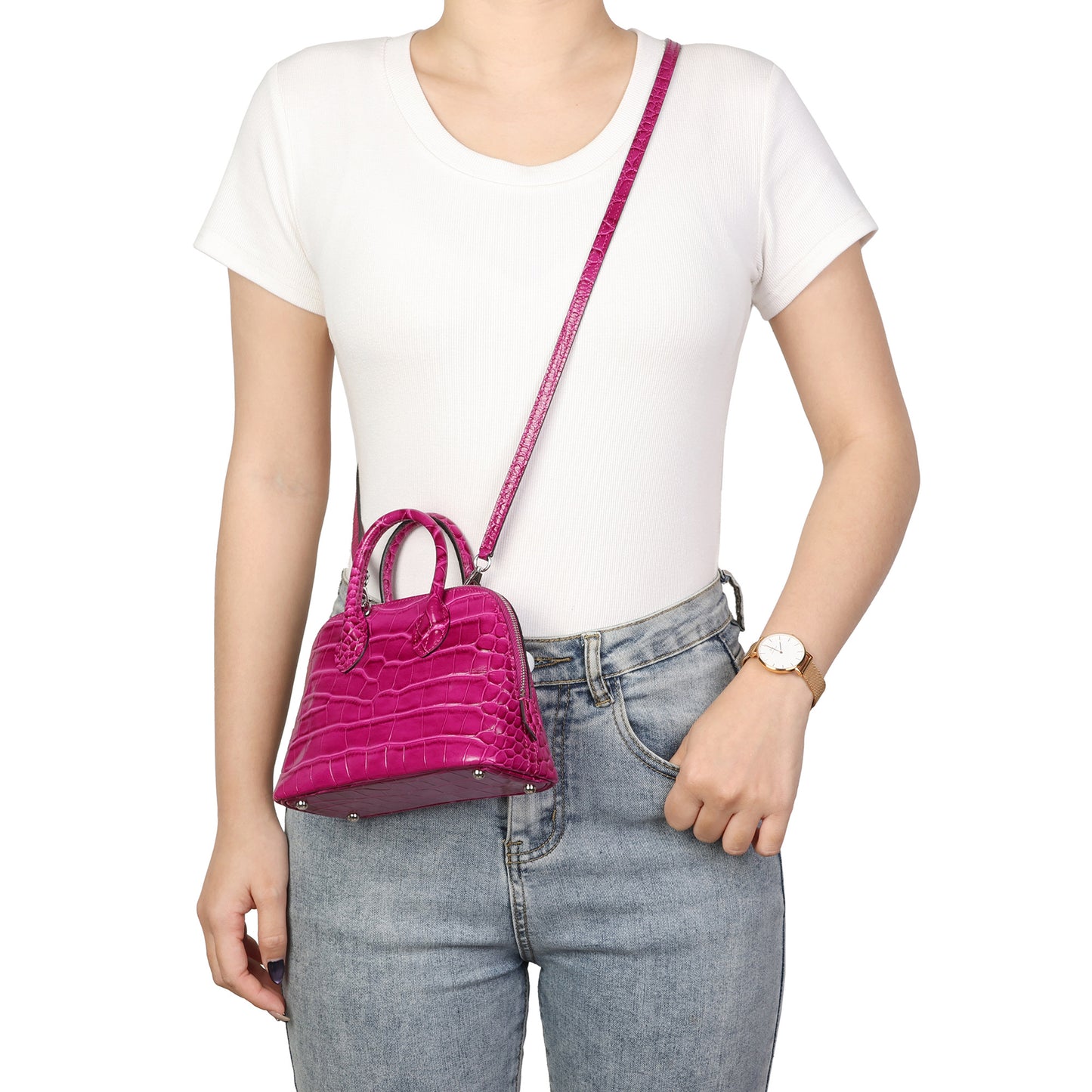 Mini Croc-Embossed Leather Dome Satchel