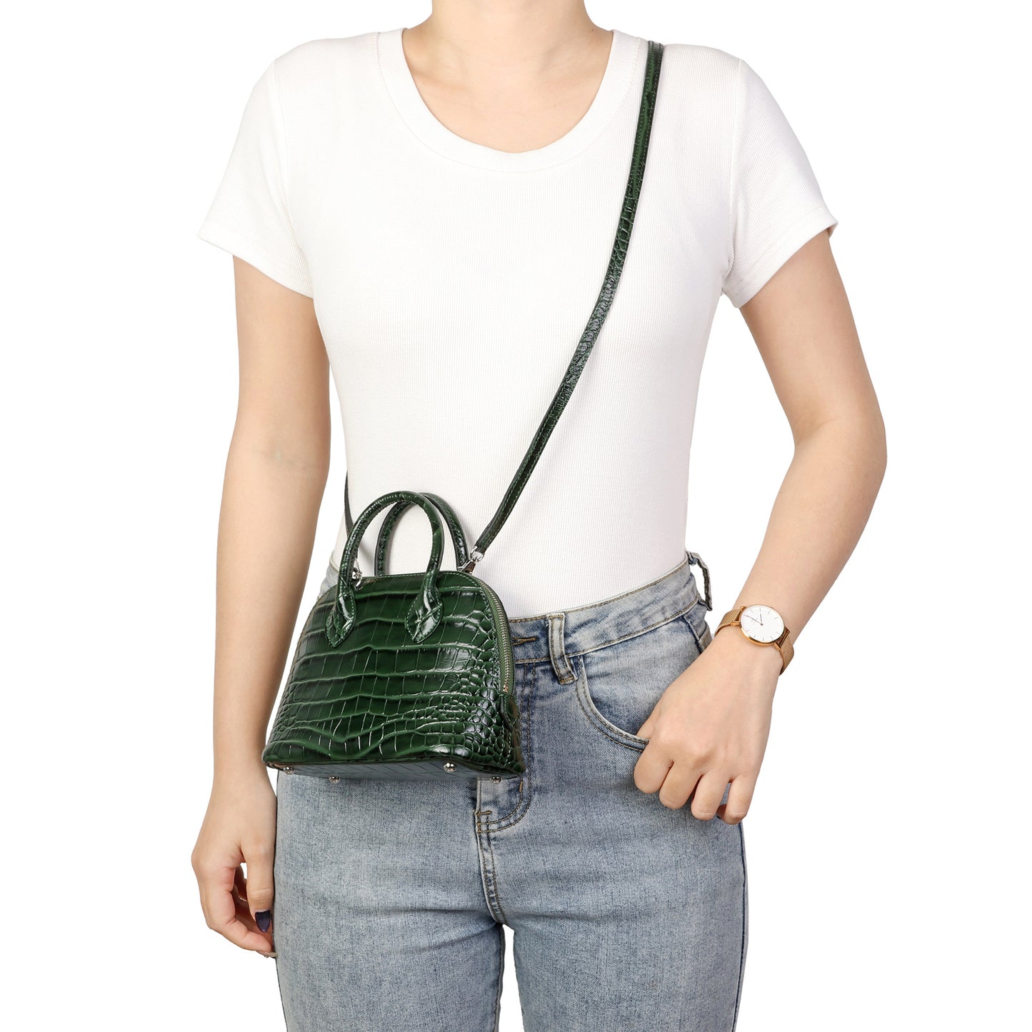 Mini Croc-Embossed Leather Dome Satchel