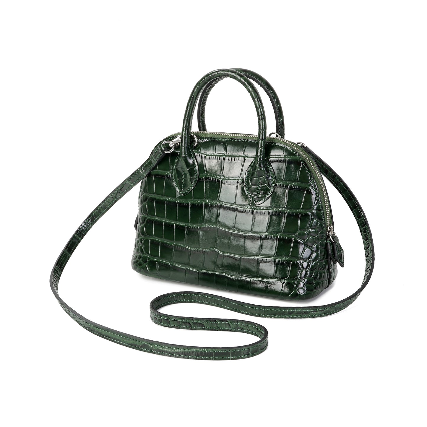 Mini Croc-Embossed Leather Dome Satchel