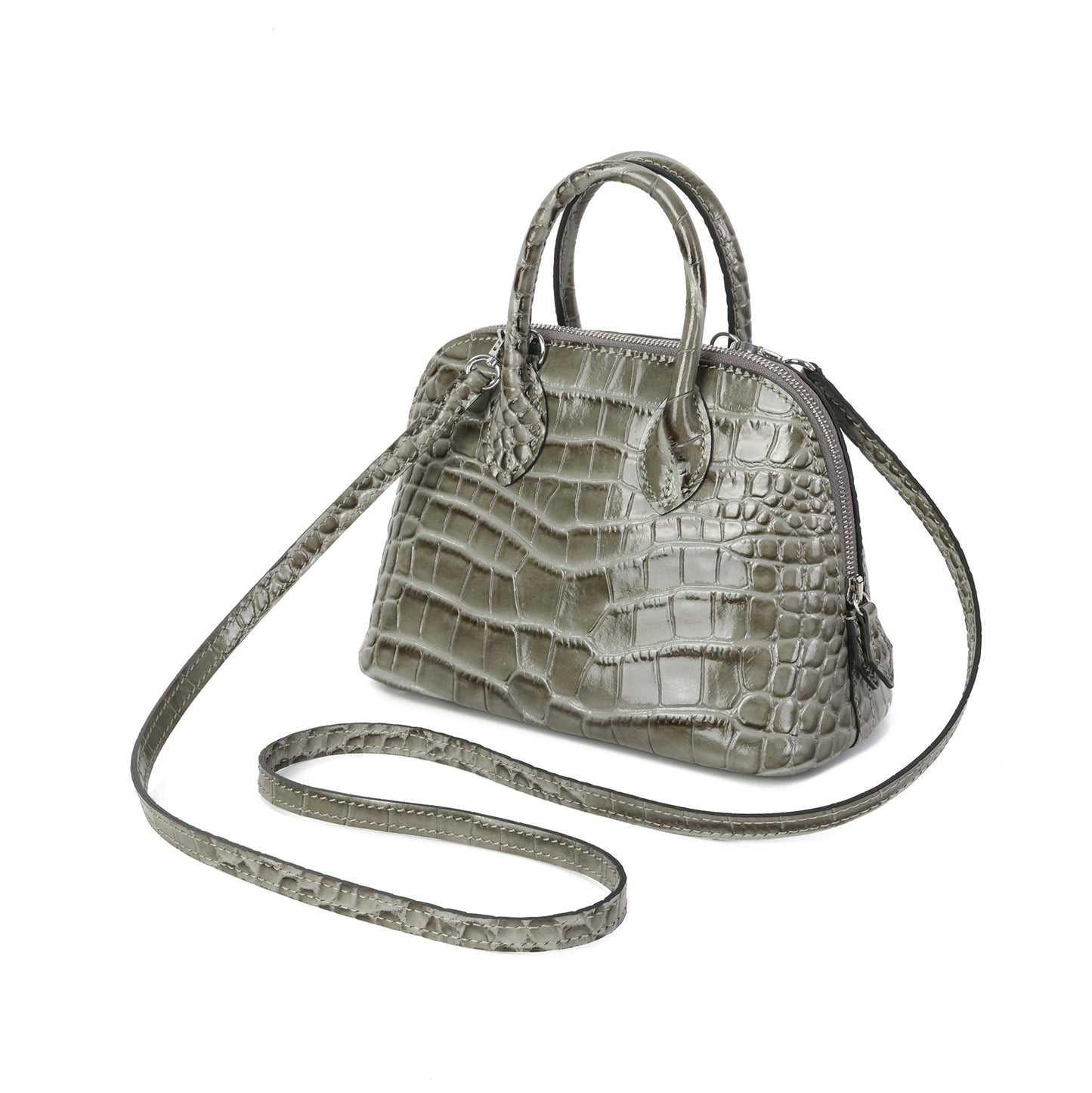 Mini Croc-Embossed Leather Dome Satchel