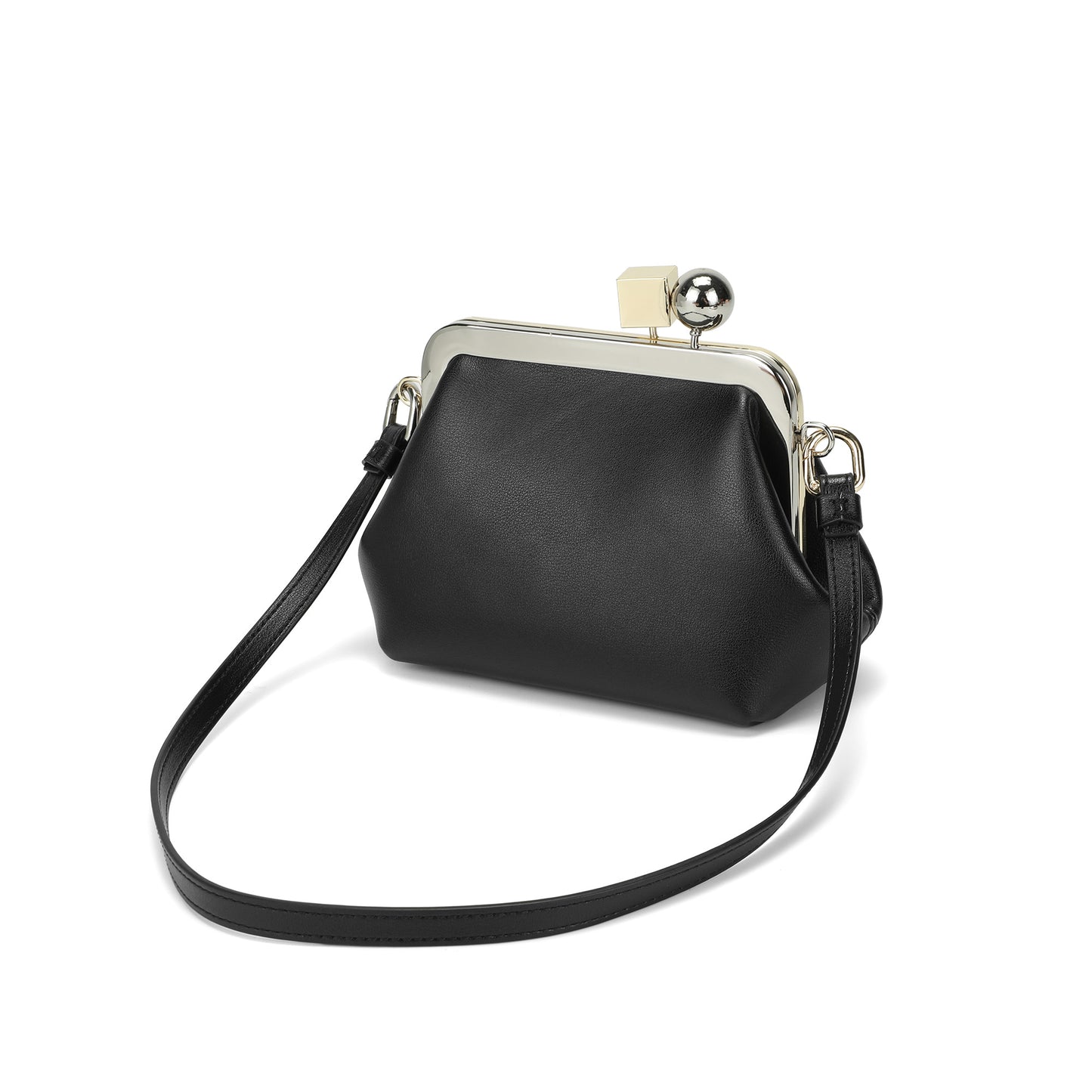 Leather Frame Shoulder Bag with Sculptural Clasp