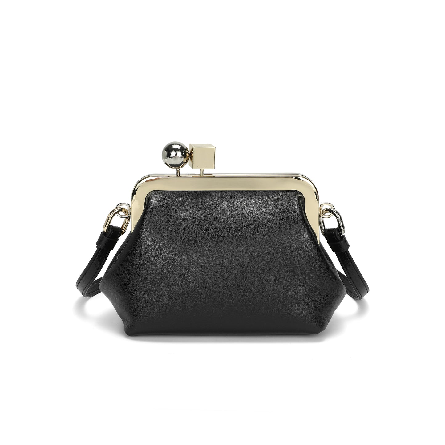 Leather Frame Shoulder Bag with Sculptural Clasp