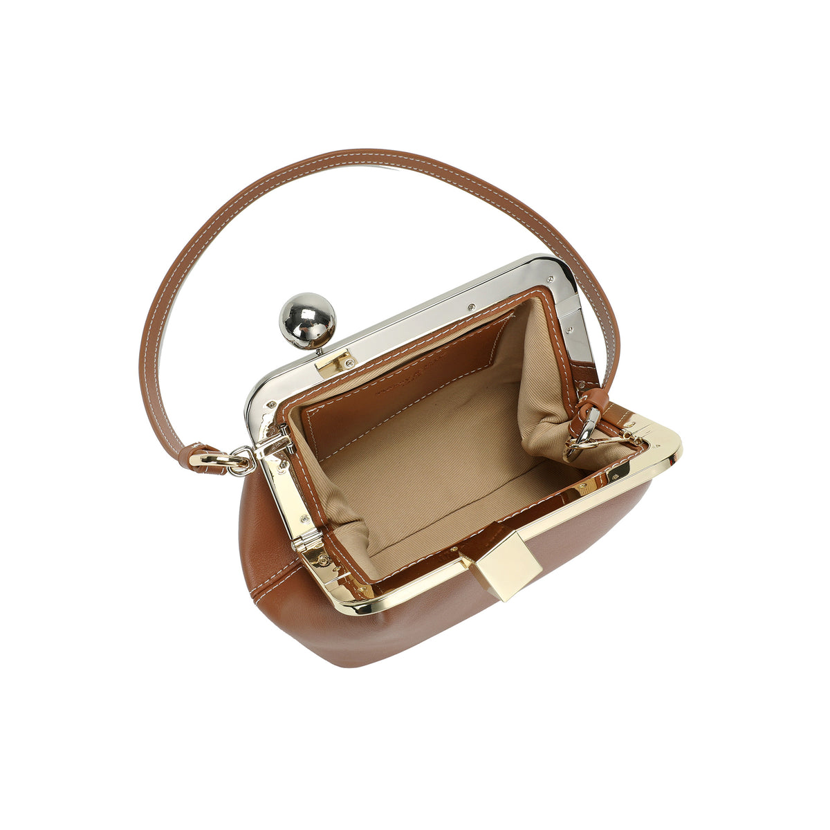 Leather Frame Shoulder Bag with Sculptural Clasp