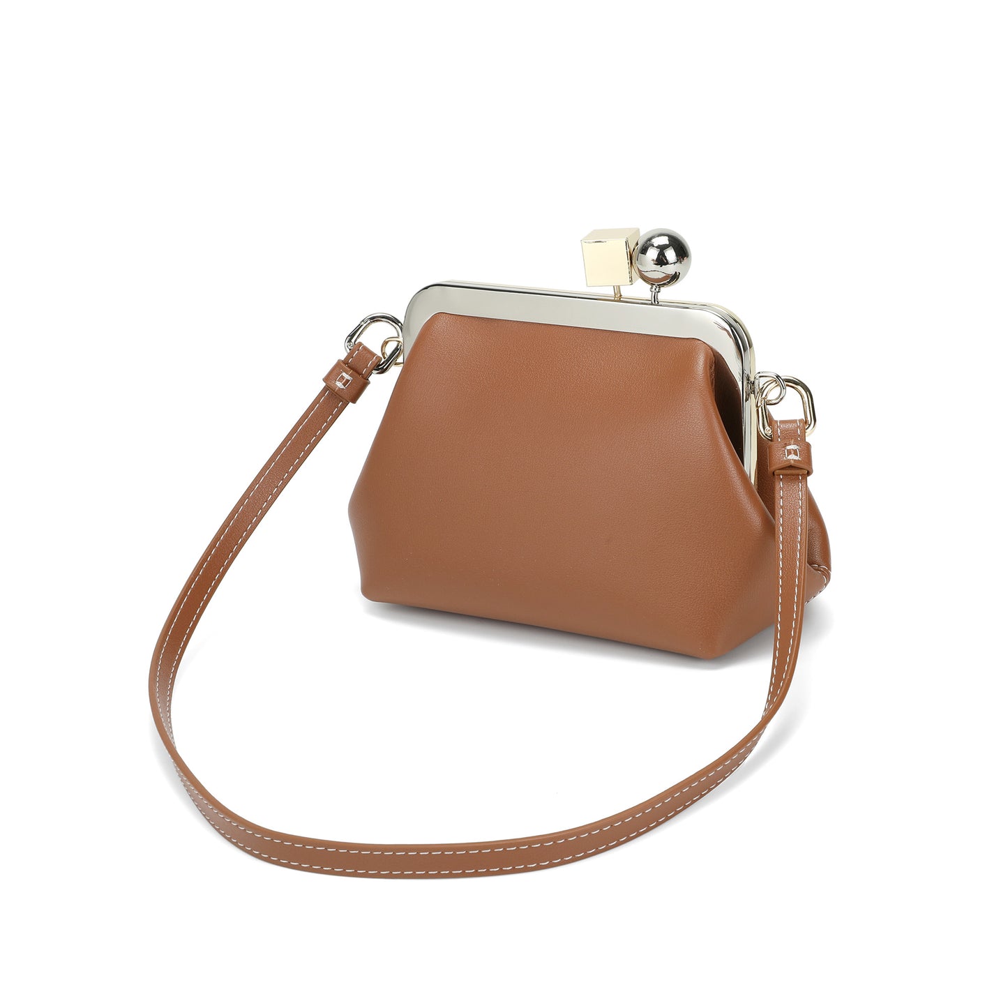 Leather Frame Shoulder Bag with Sculptural Clasp