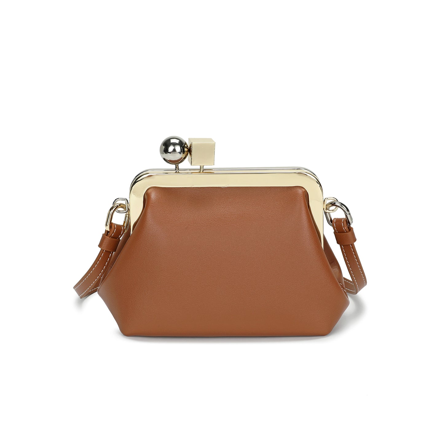 Leather Frame Shoulder Bag with Sculptural Clasp