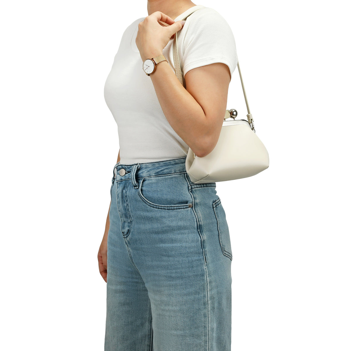 Leather Frame Shoulder Bag with Sculptural Clasp