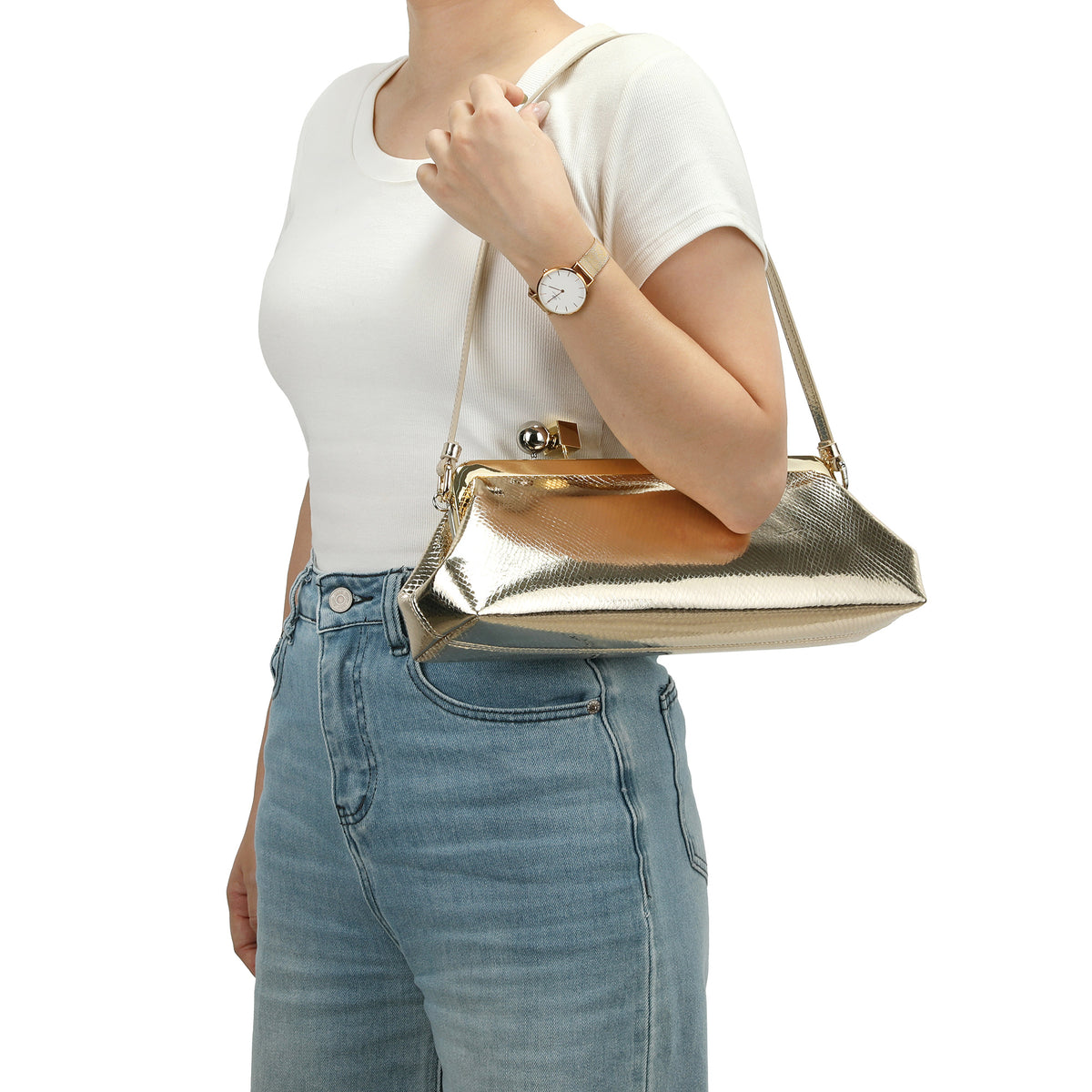 Frame Leather Clutch with Clasp