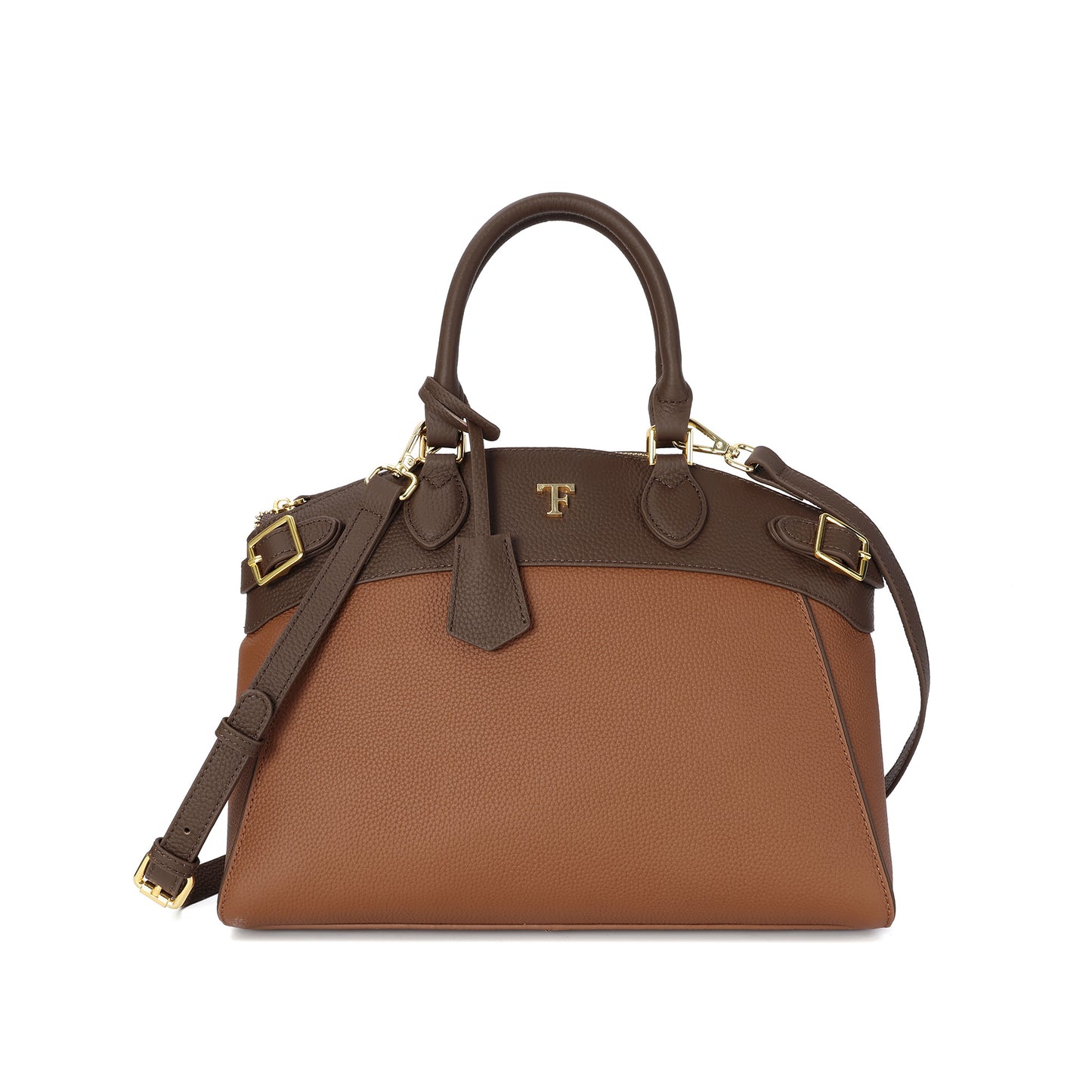 Tiffany & Fred Structured Leather Satchel with TF Gold-Tone Hardware