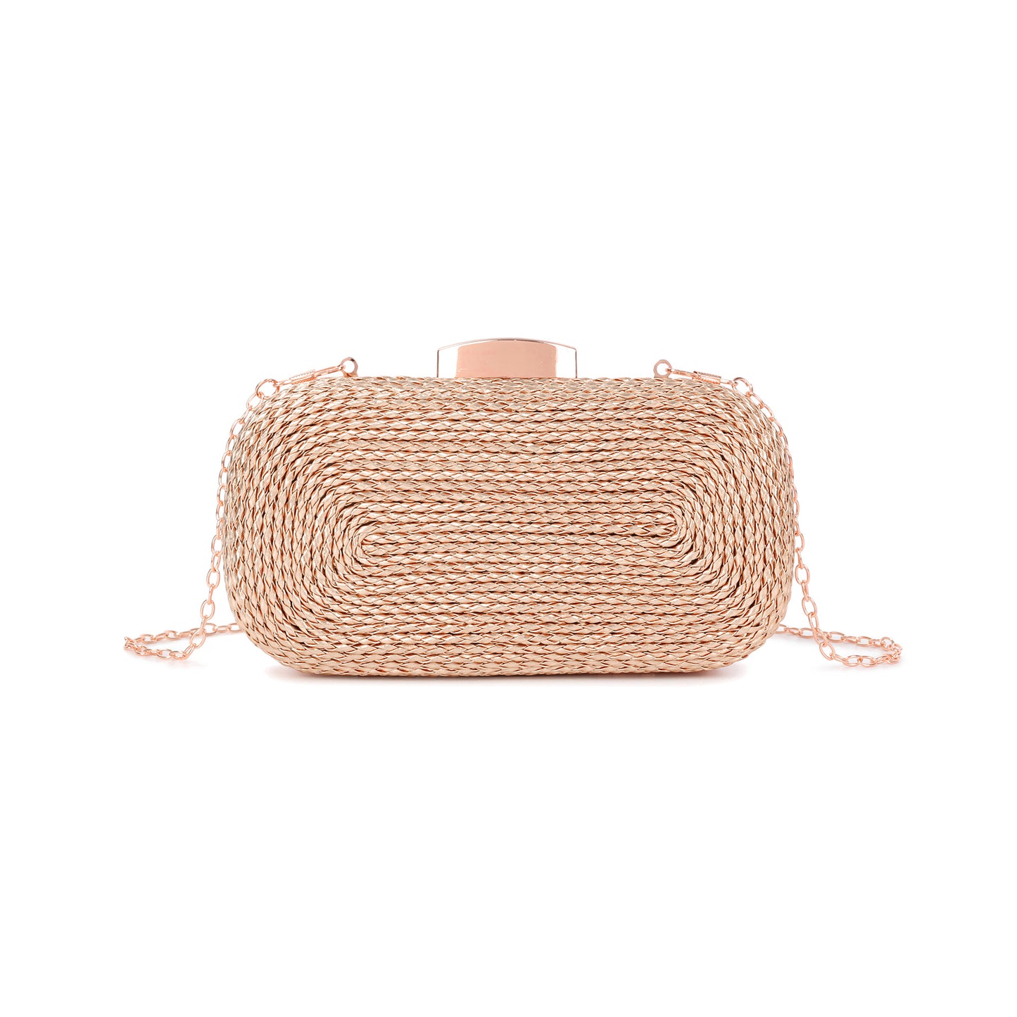Woven Metallic Frame Clutch with Chain Strap