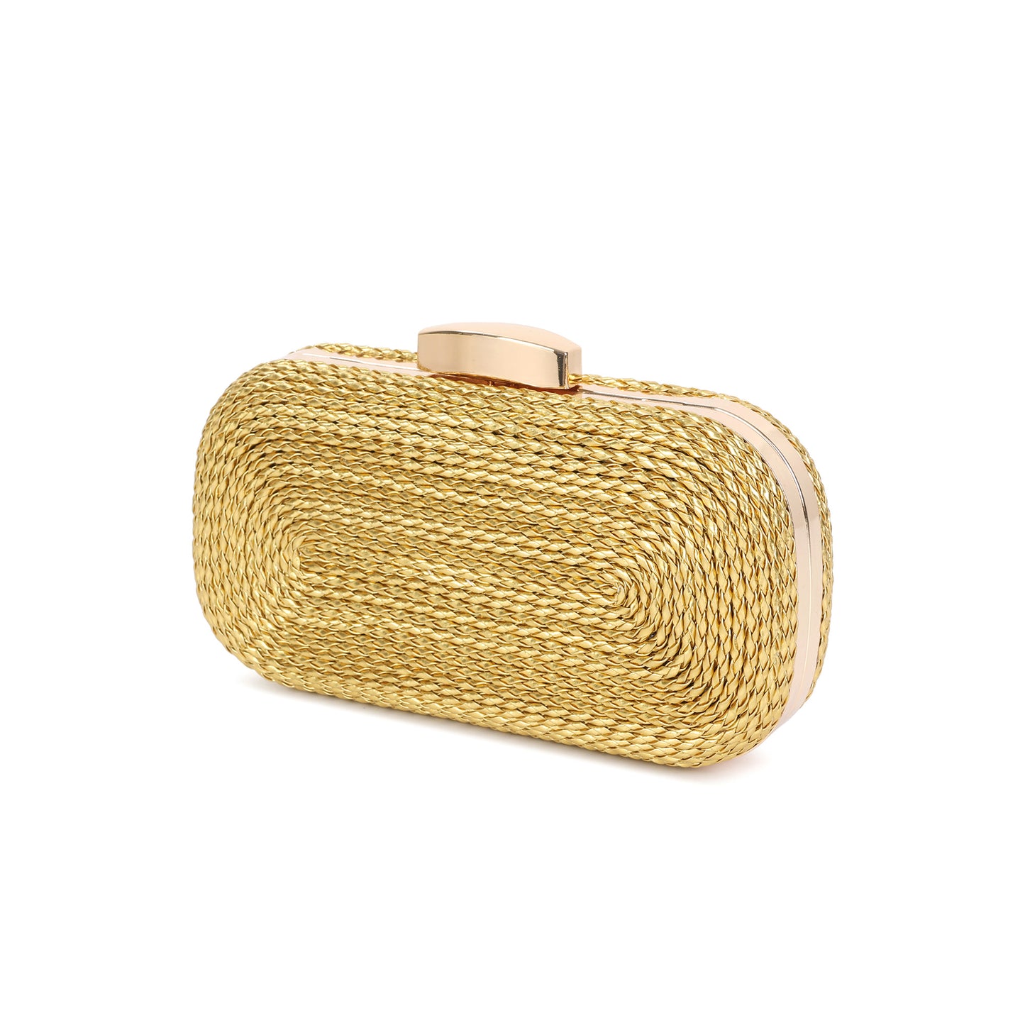 Woven Metallic Frame Clutch with Chain Strap