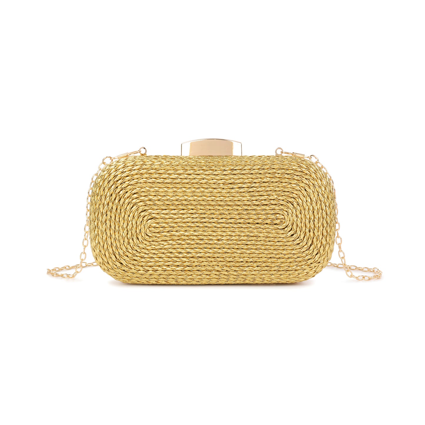 Woven Metallic Frame Clutch with Chain Strap