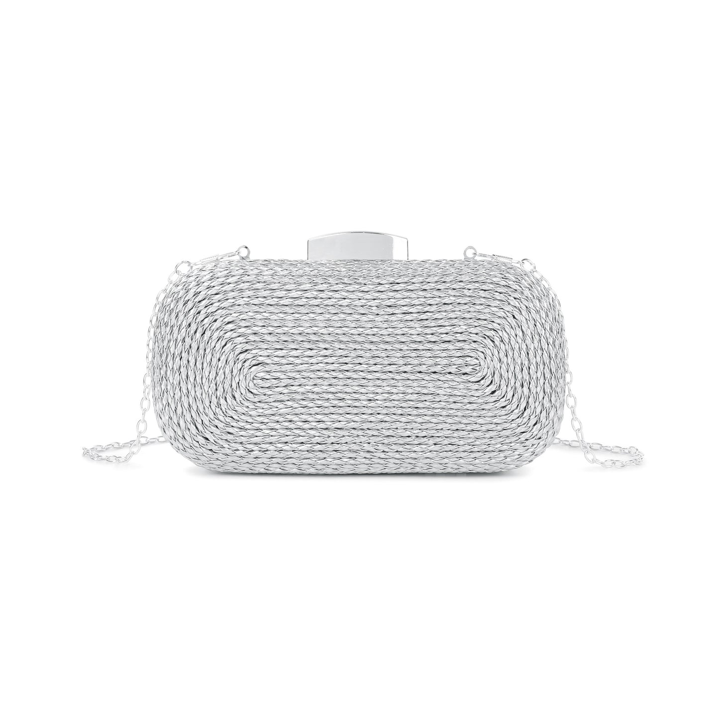 Woven Metallic Frame Clutch with Chain Strap