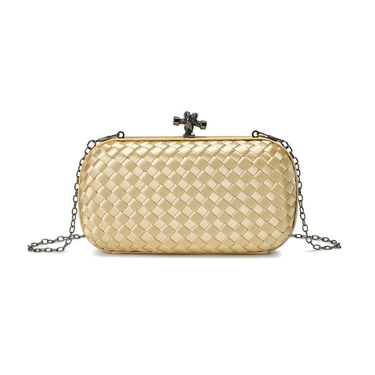 Woven Satin Evening Clutch with Chain Strap