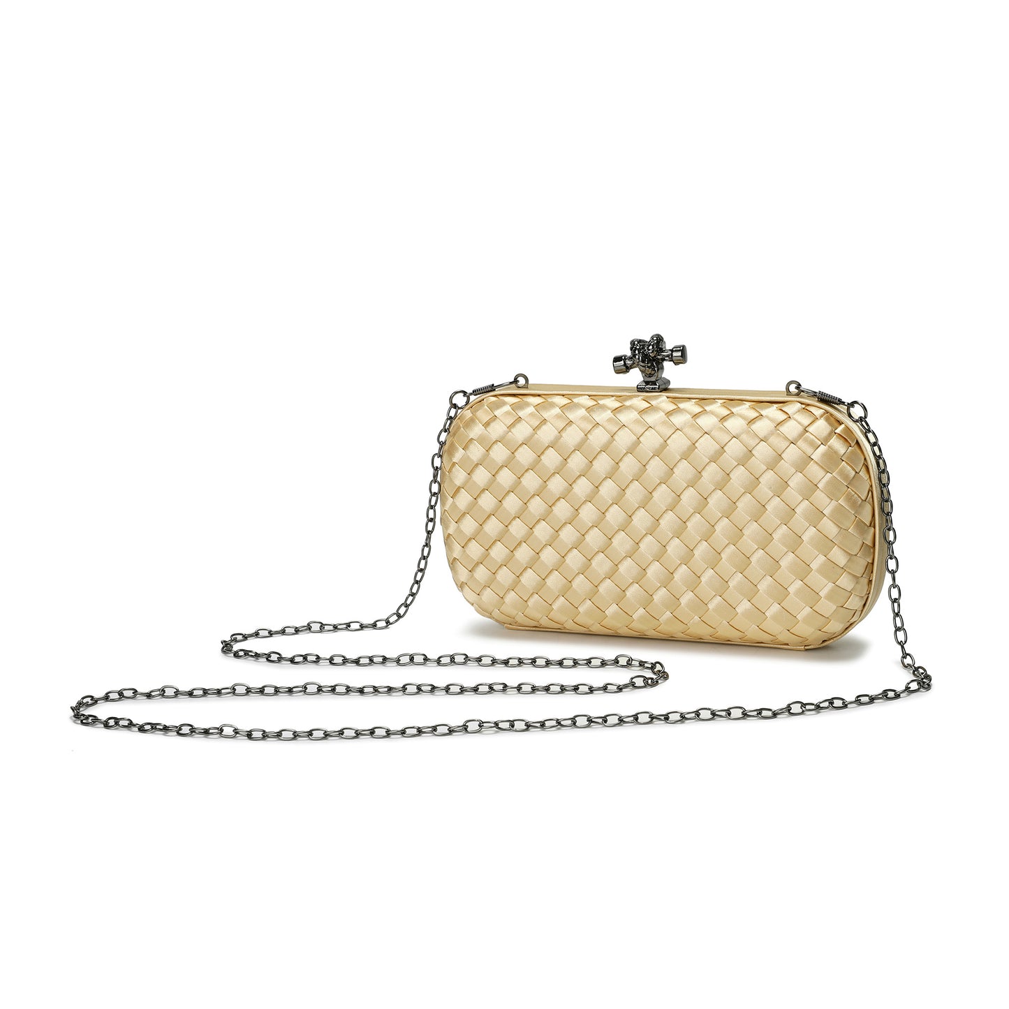 Woven Satin Evening Clutch with Chain Strap