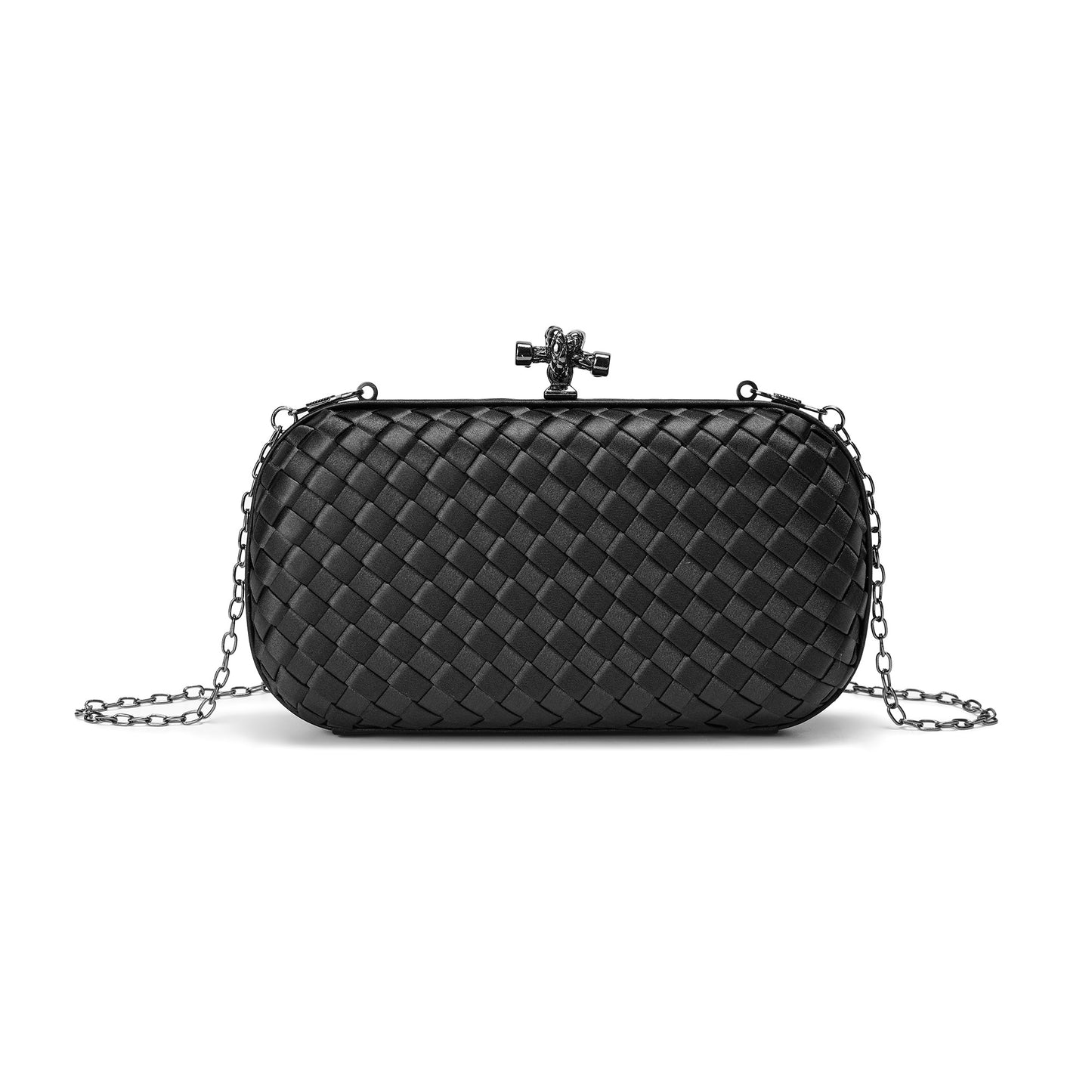 Woven Satin Evening Clutch with Chain Strap