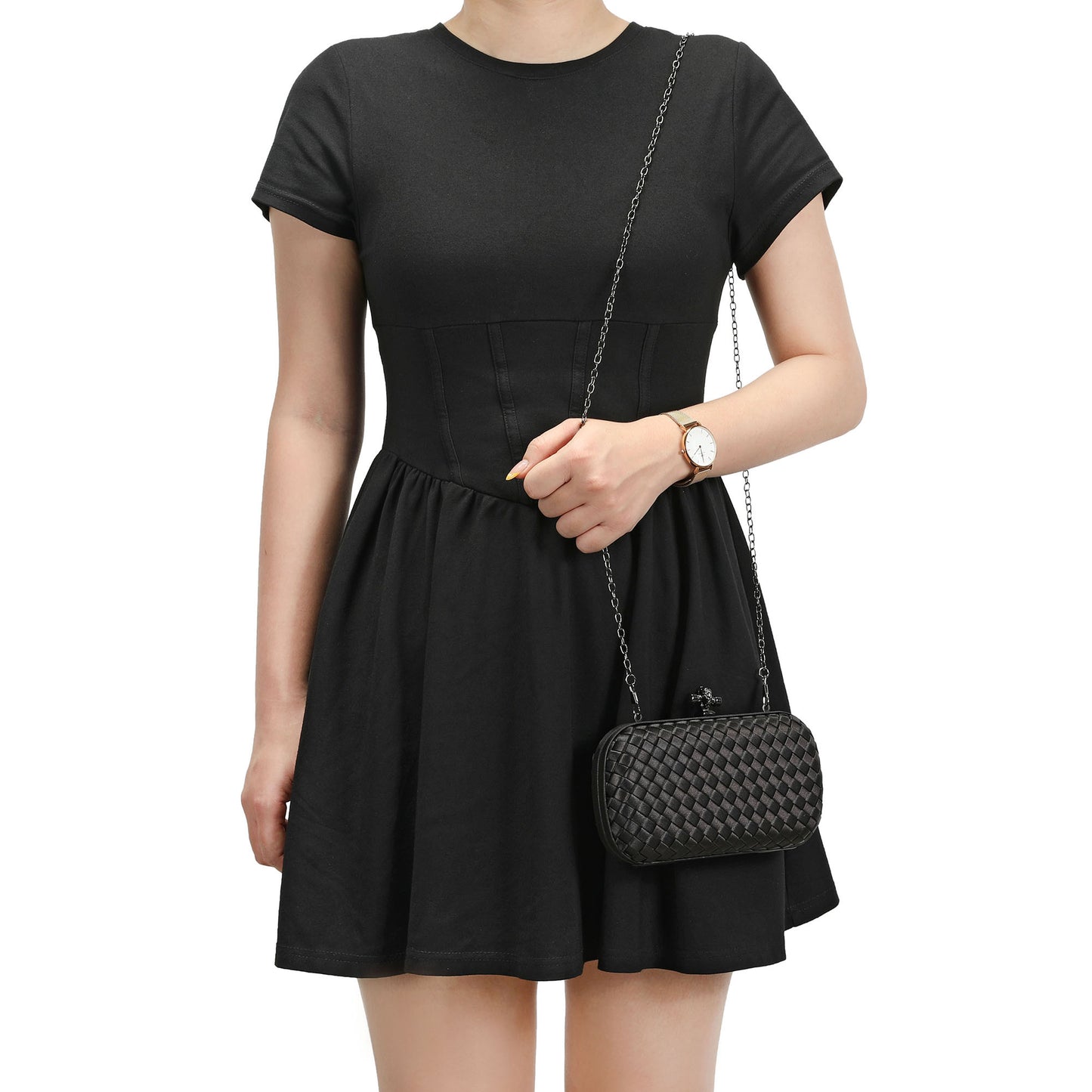 Woven Satin Evening Clutch with Chain Strap