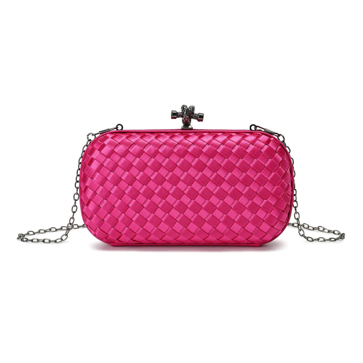 Woven Satin Evening Clutch with Chain Strap