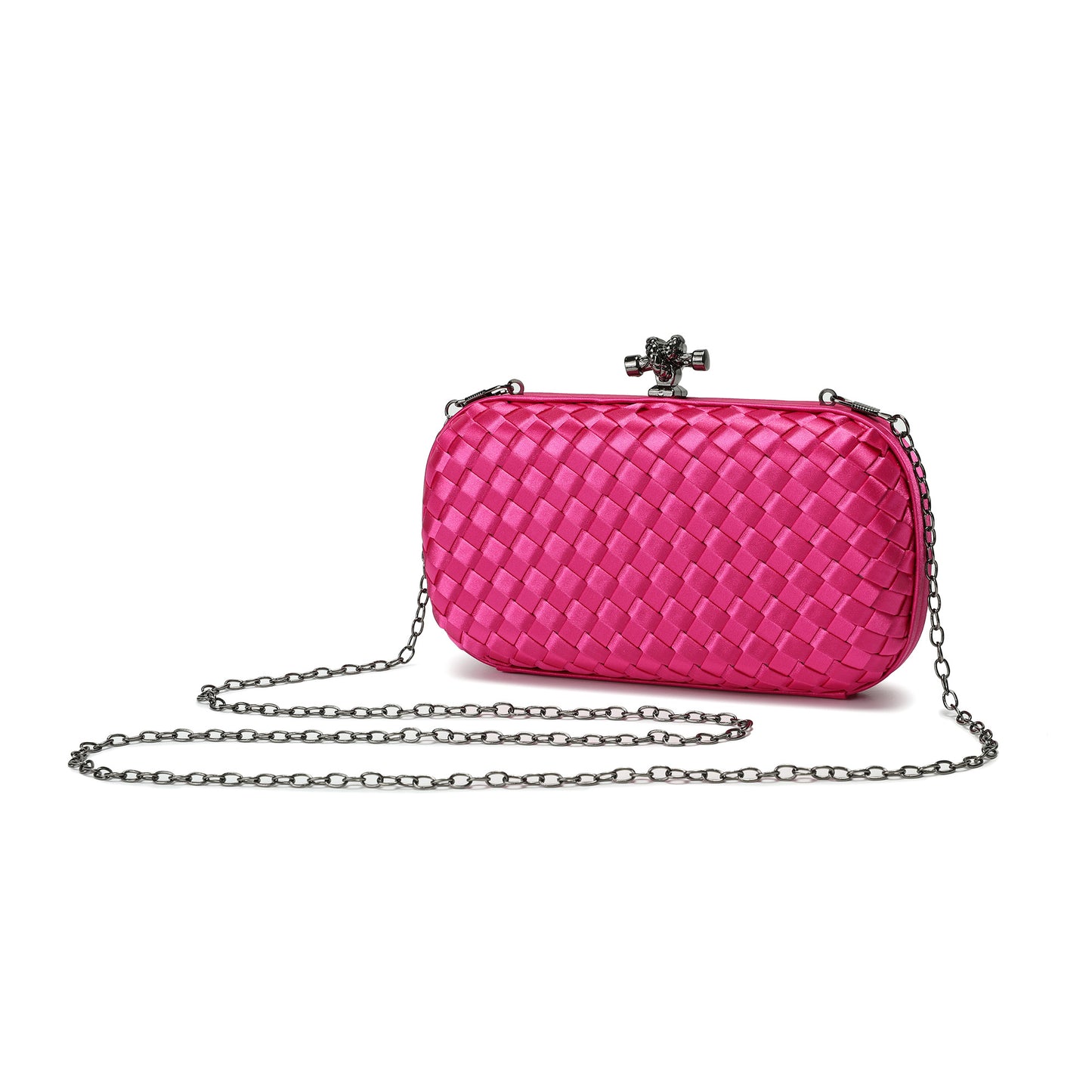 Woven Satin Evening Clutch with Chain Strap
