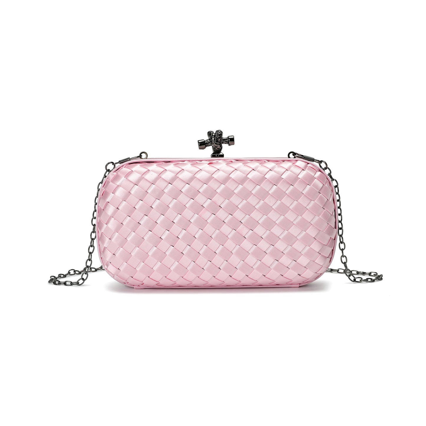Woven Satin Evening Clutch with Chain Strap