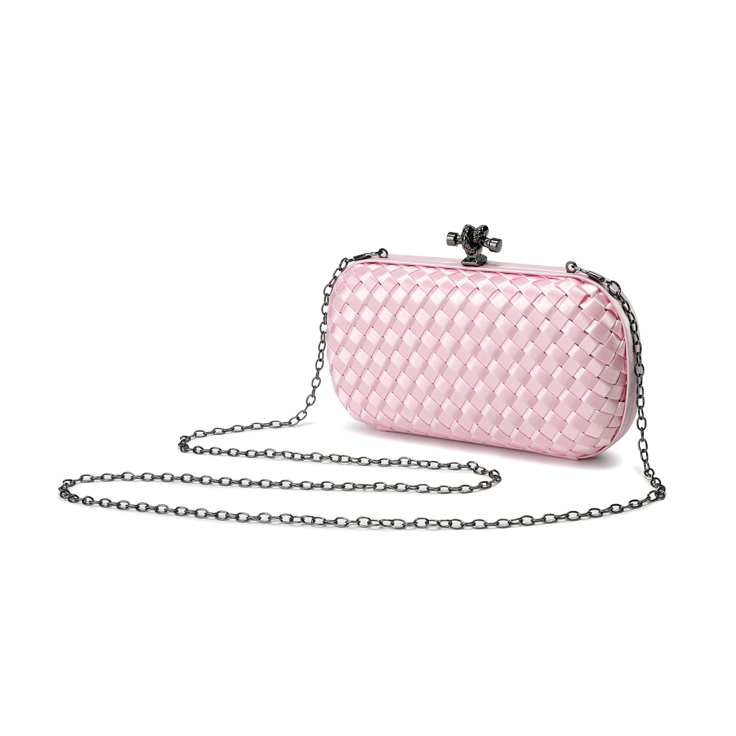 Woven Satin Evening Clutch with Chain Strap