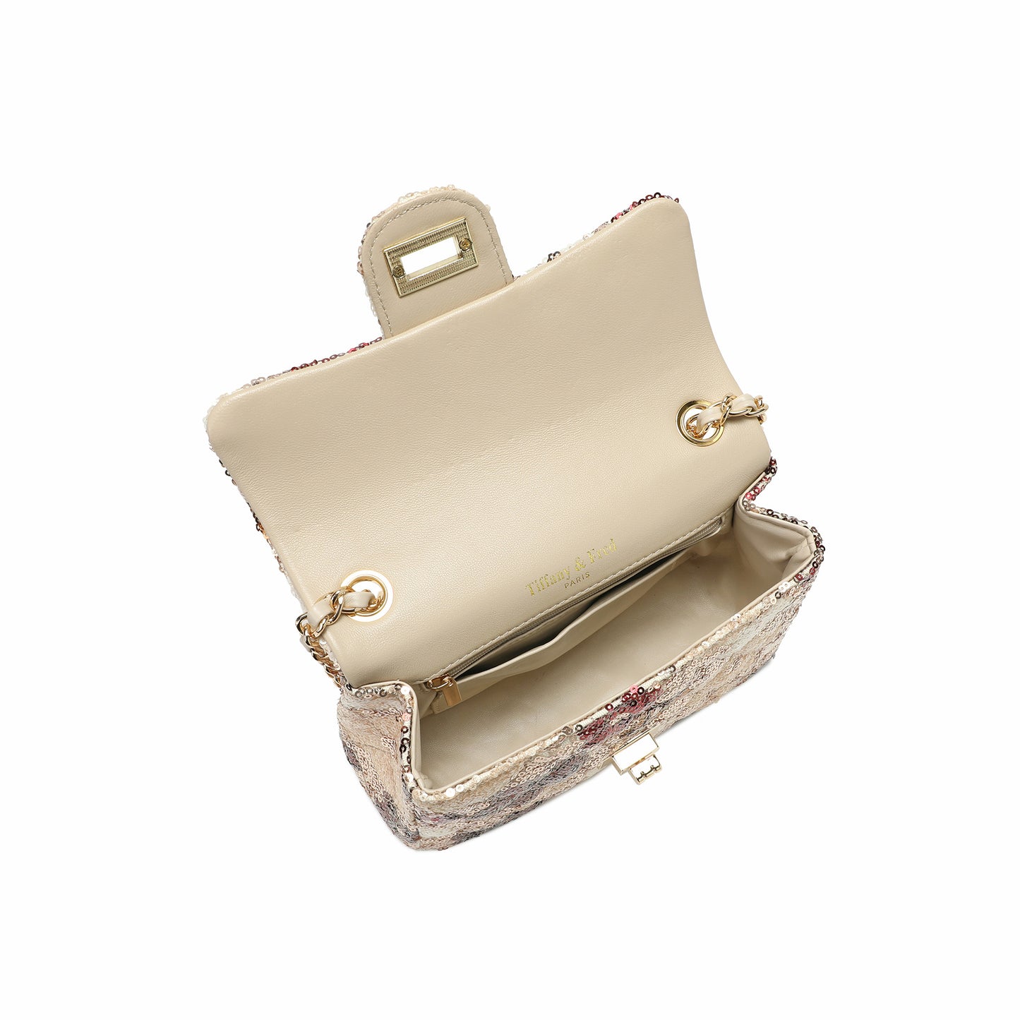 Sequin Floral Quilted Chain Crossbody