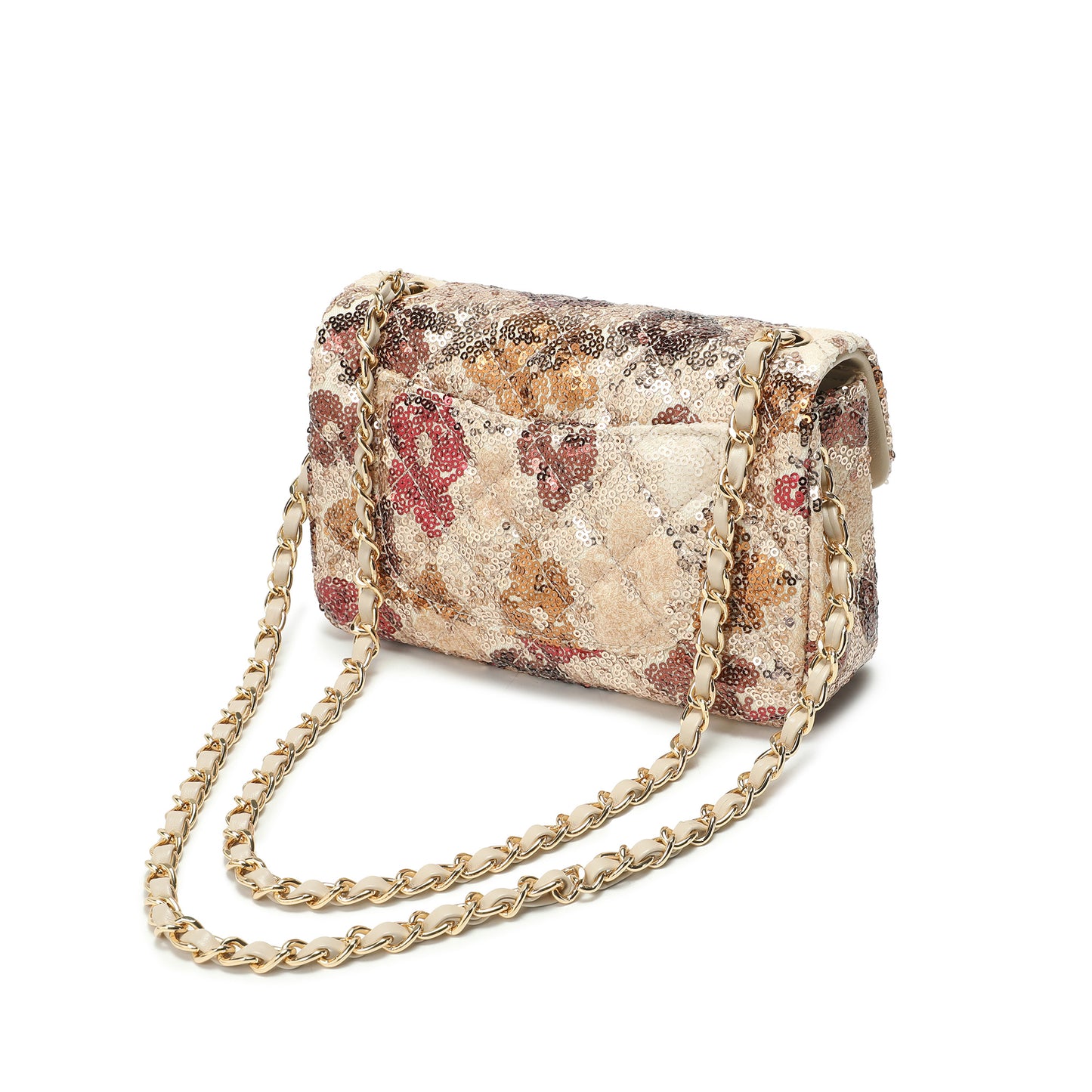 Sequin Floral Quilted Chain Crossbody