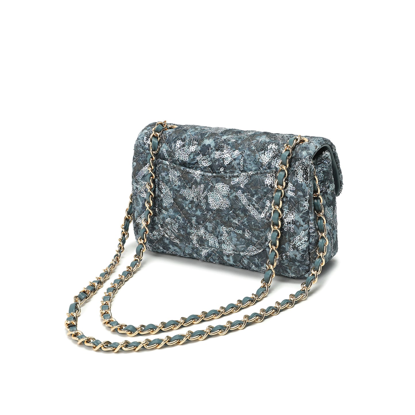 Sequin Floral Quilted Chain Crossbody