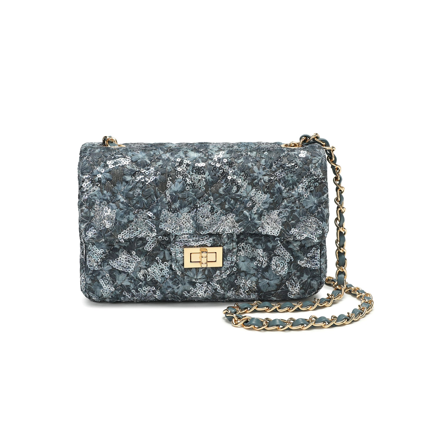 Sequin Floral Quilted Chain Crossbody