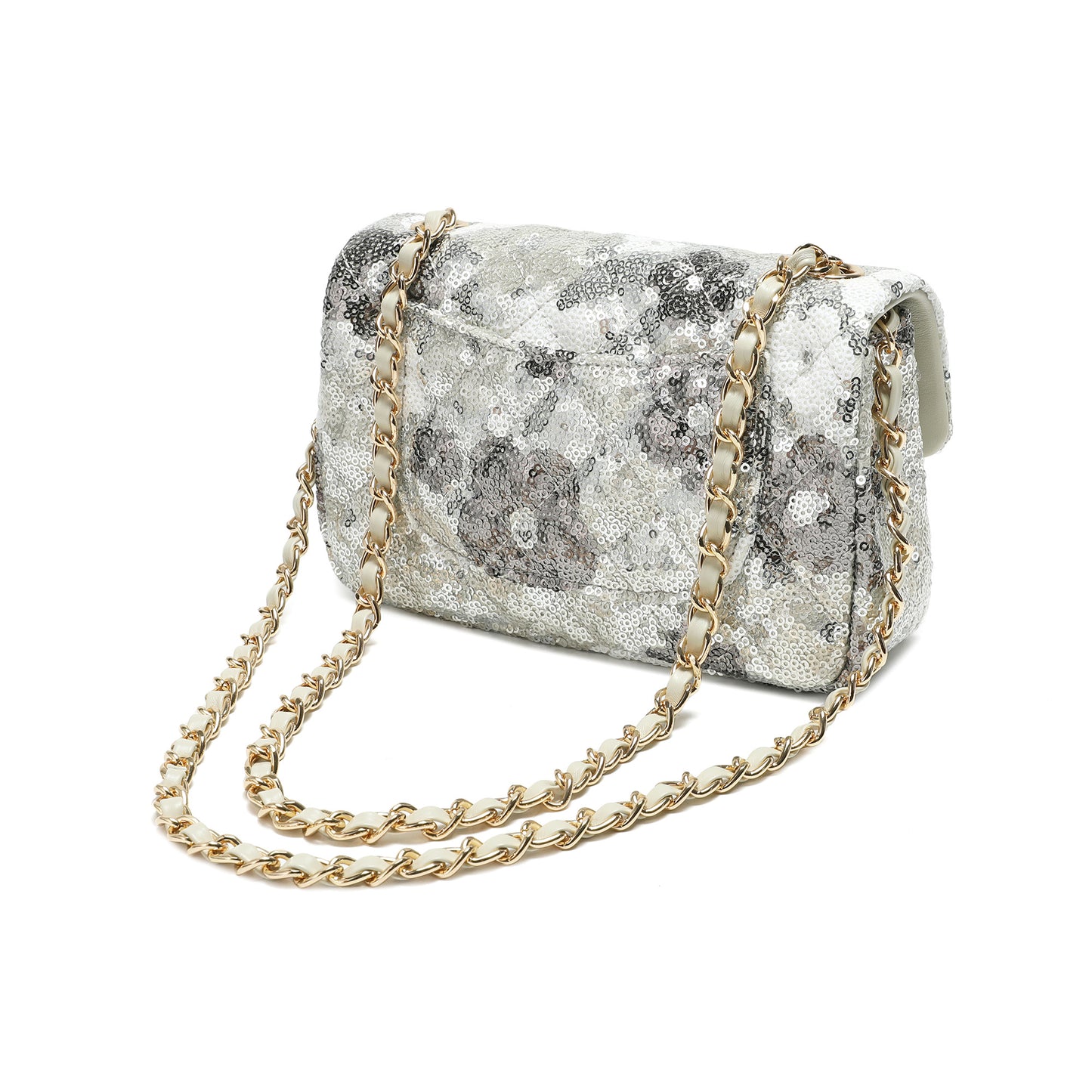 Sequin Floral Quilted Chain Crossbody