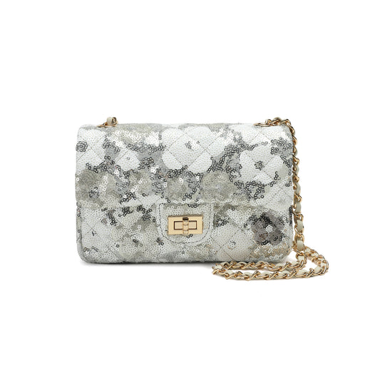 Sequin Floral Quilted Chain Crossbody