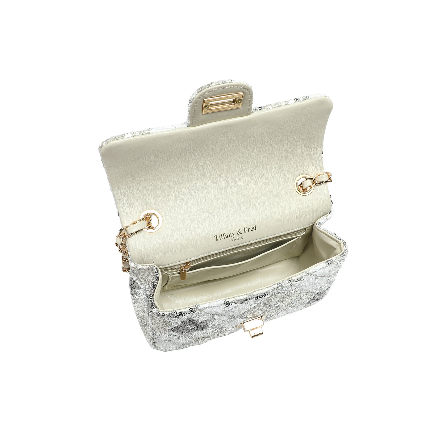 Sequin Floral Quilted Chain Crossbody