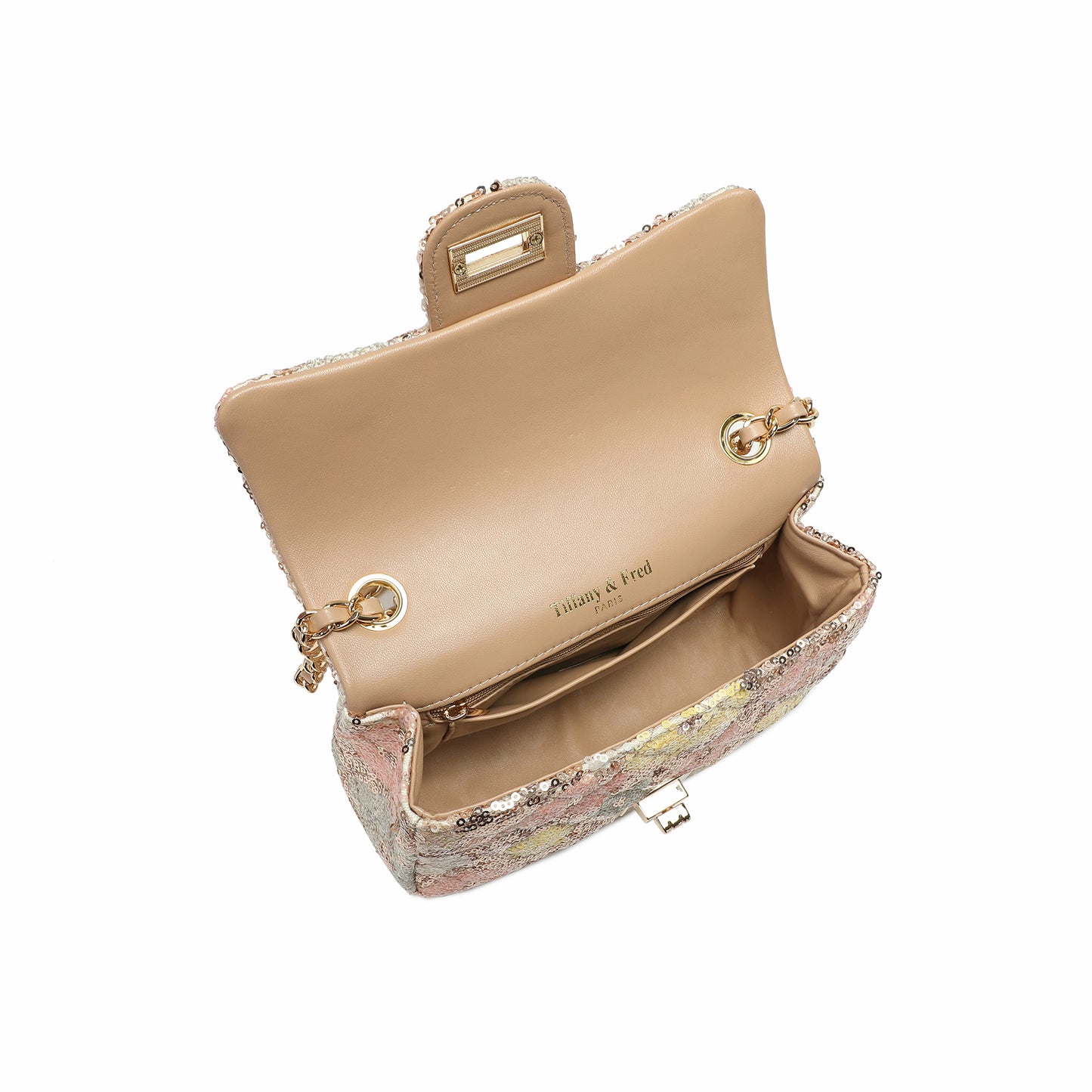Sequin Floral Quilted Chain Crossbody