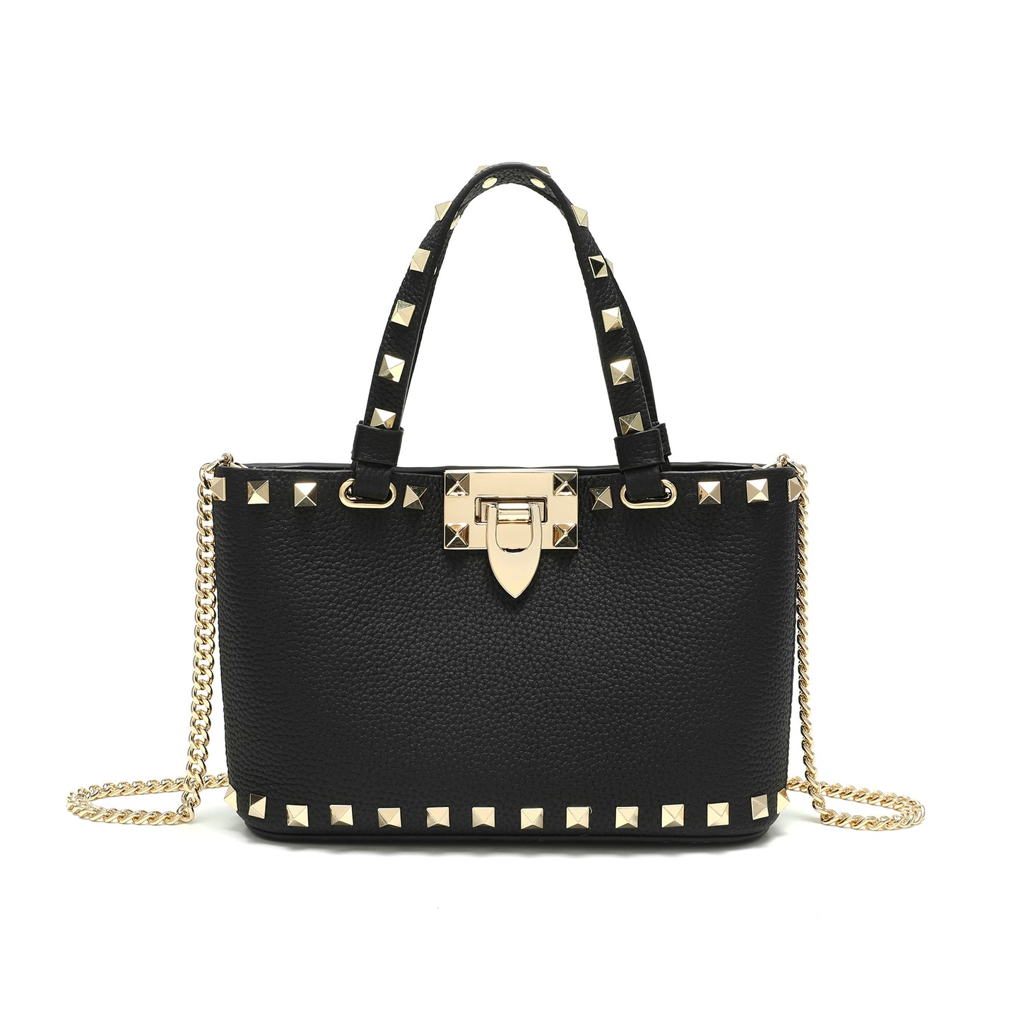 Studded Leather Top Handle Crossbody Bag