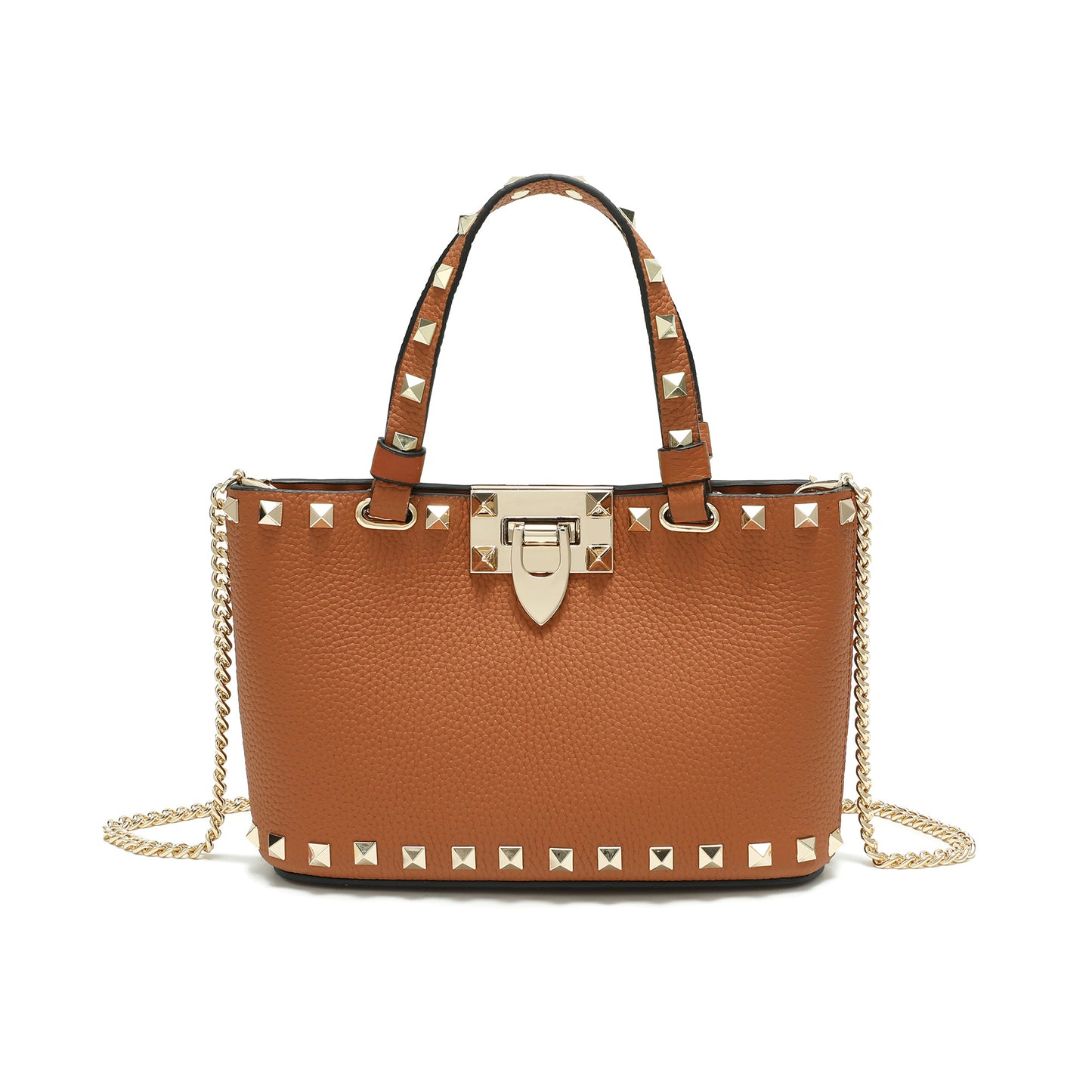 Studded Leather Top Handle Crossbody Bag