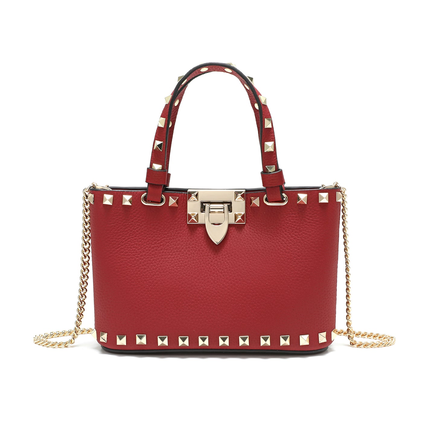Studded Leather Top Handle Crossbody Bag