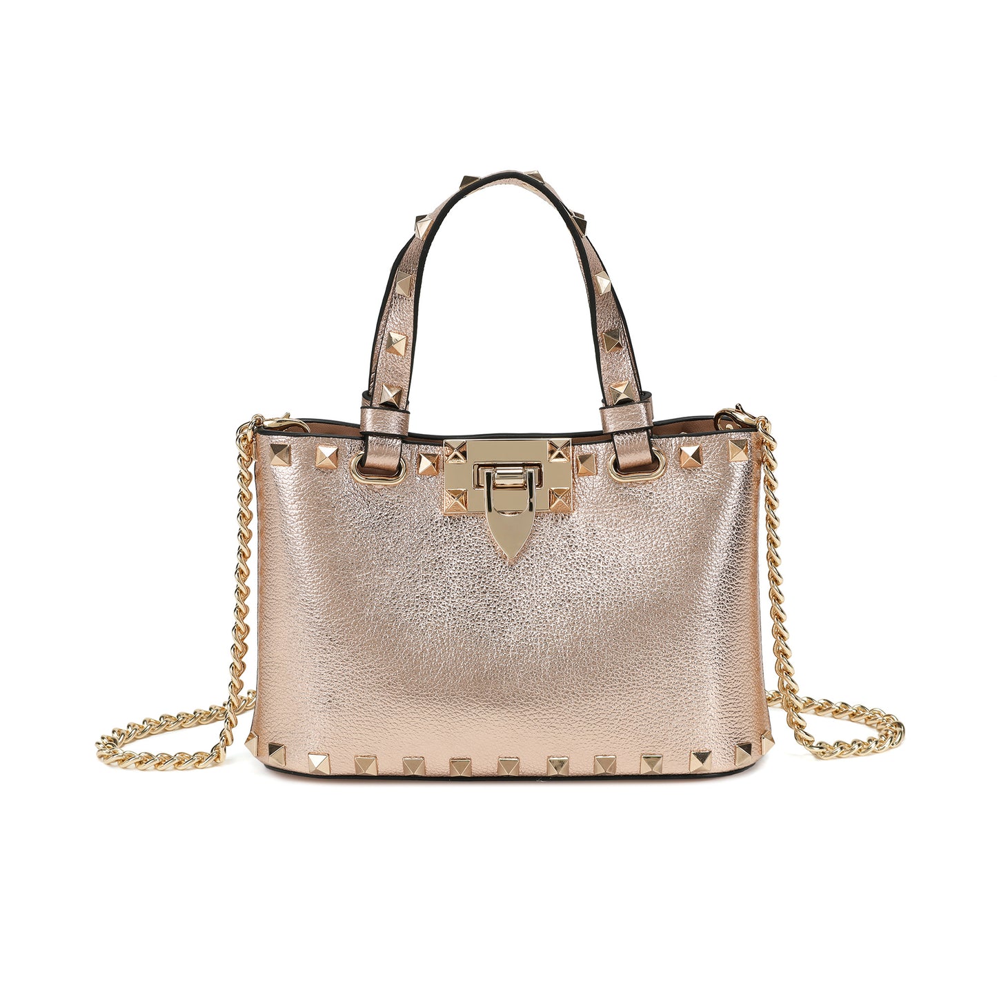 Studded Leather Top Handle Crossbody Bag