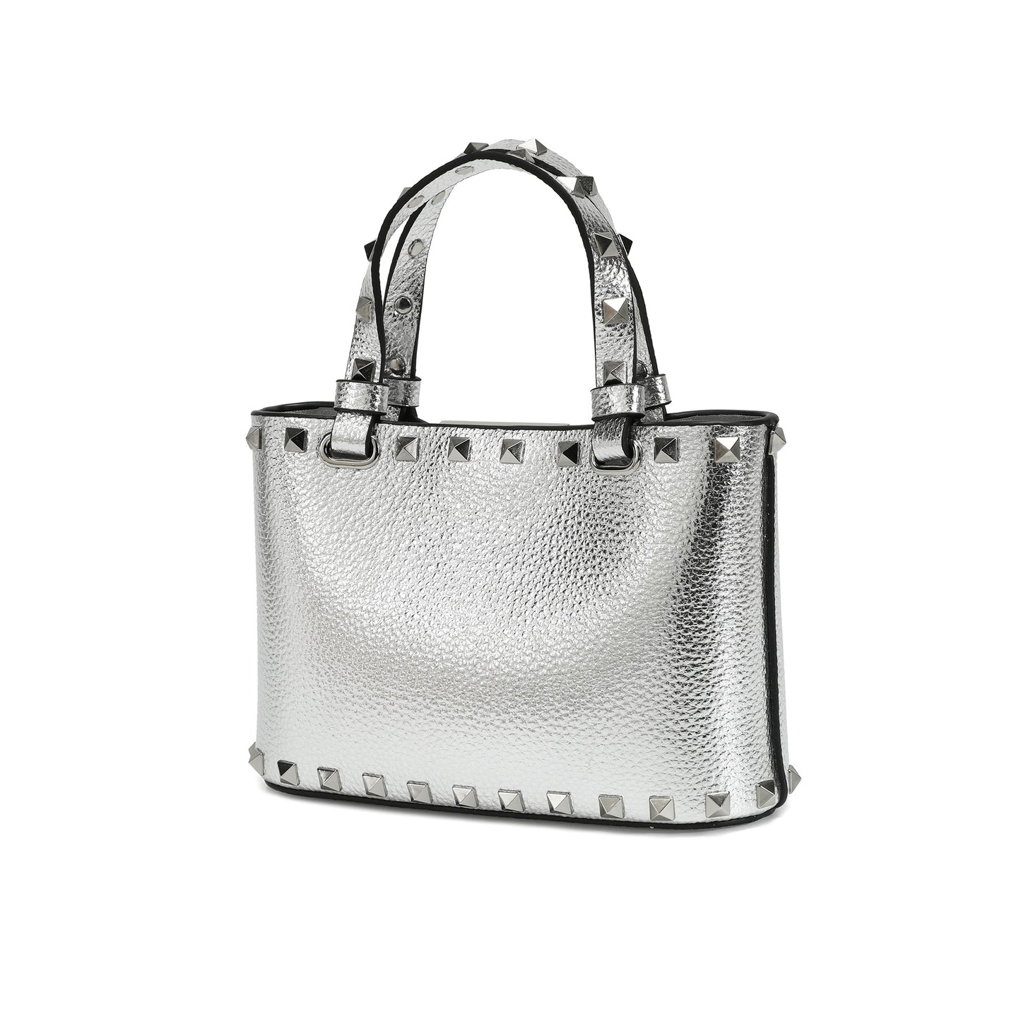 Studded Leather Top Handle Crossbody Bag