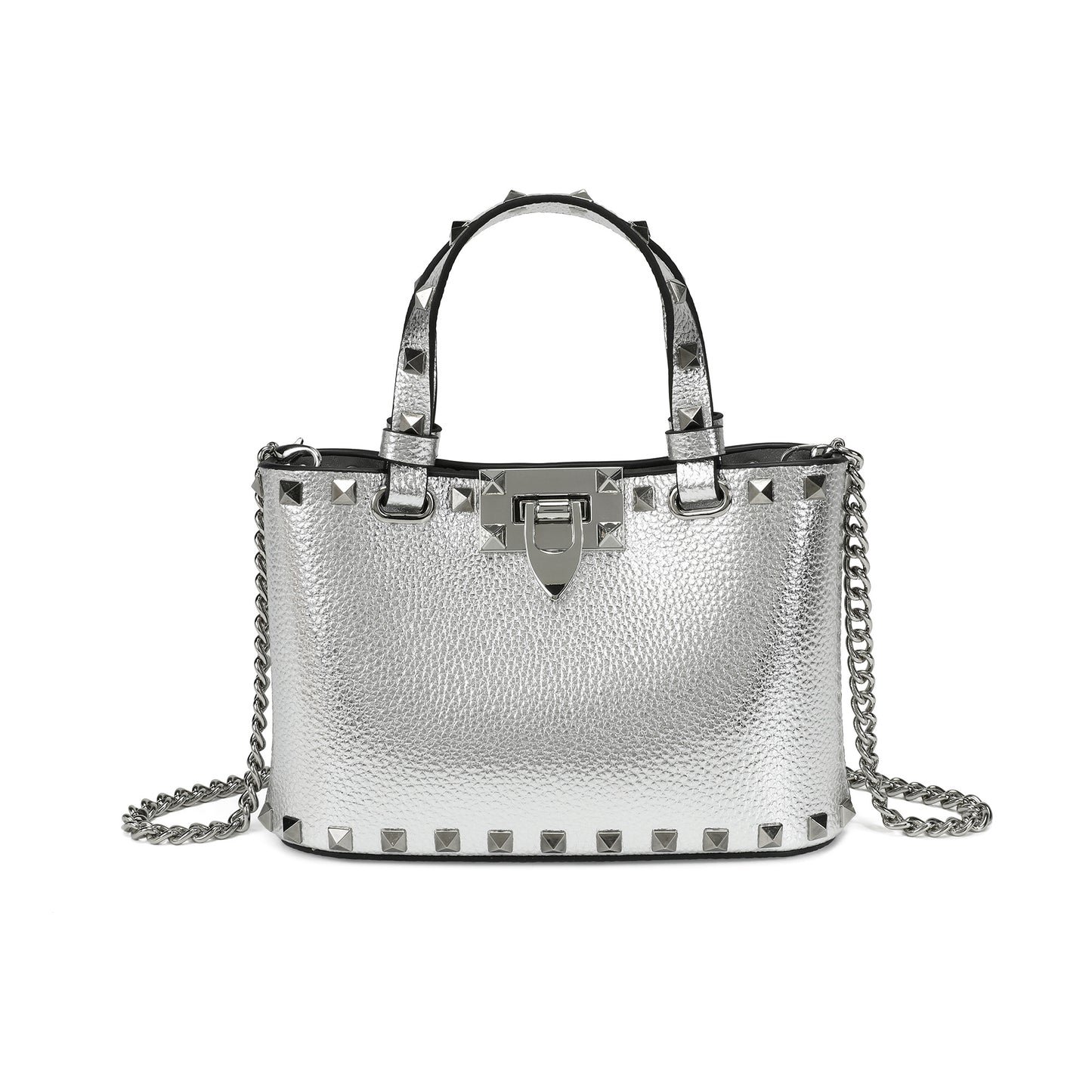 Studded Leather Top Handle Crossbody Bag