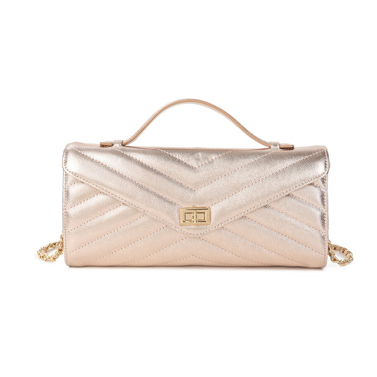 Tiffany & Fred Chevron Quilted Leather Convertible Crossbody Clutch