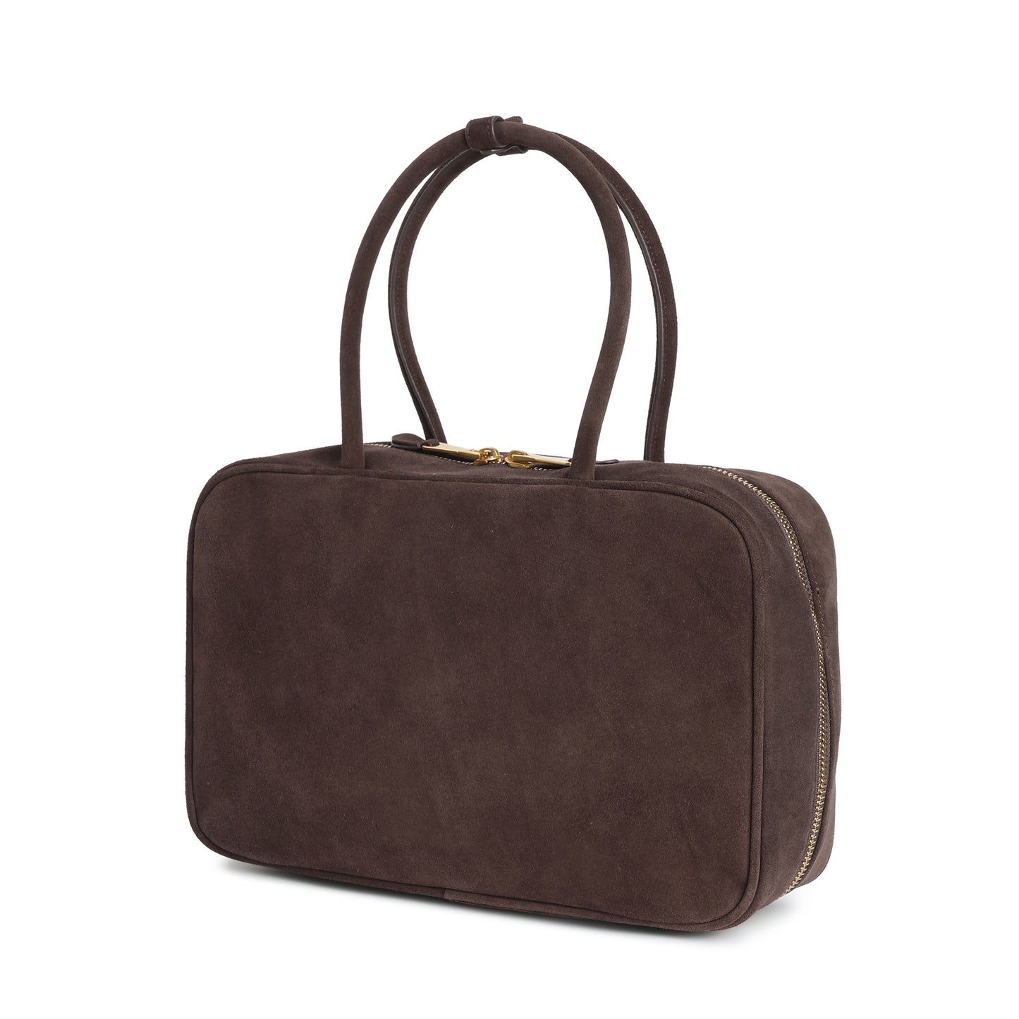 Suede Leather Top-Handle Tote with Double Zip Closure
